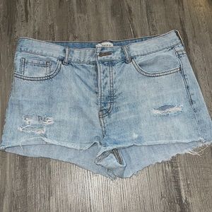 High-Waisted Distressed Denim Shorts